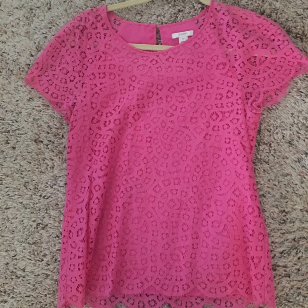 J Crew Pink Lace Blouse with Scalloped Trim
